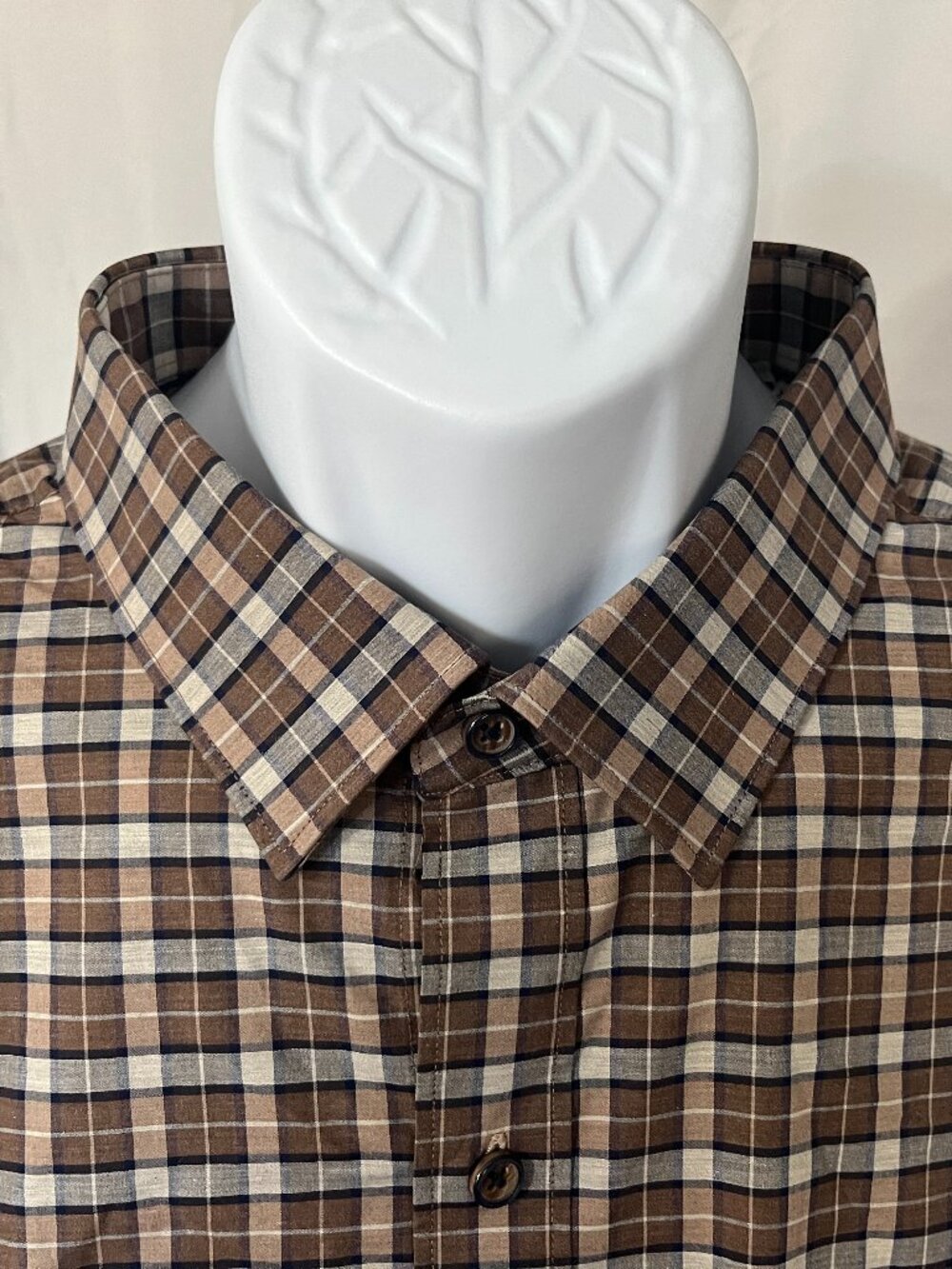 👔 Bugatchi Men's Super Fine Cotton Shirt XL Brown Gray White ⭐ Mint Condition